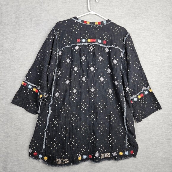 Johnny Was Pete & Greta Nazar Gauze Embroidered Black Blouse Size L - Picture 2 of 8